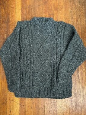 Classic 100% Wool Cable Knit Sweater - Dark Charcoal